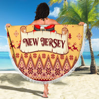 New Jersey Christmas Beach Blanket Cheerful Santa Claus Xmas Pattern - Wonder Print Shop