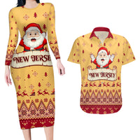 New Jersey Christmas Couples Matching Long Sleeve Bodycon Dress and Hawaiian Shirt Cheerful Santa Claus Xmas Pattern - Wonder Print Shop