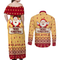 New Jersey Christmas Couples Matching Off Shoulder Maxi Dress and Long Sleeve Button Shirt Cheerful Santa Claus Xmas Pattern - Wonder Print Shop