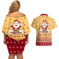 New Jersey Christmas Couples Matching Off Shoulder Short Dress and Hawaiian Shirt Cheerful Santa Claus Xmas Pattern - Wonder Print Shop