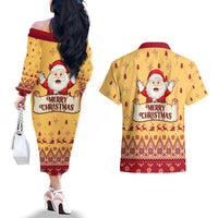 New Jersey Christmas Couples Matching Off The Shoulder Long Sleeve Dress and Hawaiian Shirt Cheerful Santa Claus Xmas Pattern - Wonder Print Shop