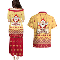 New Jersey Christmas Couples Matching Puletasi Dress and Hawaiian Shirt Cheerful Santa Claus Xmas Pattern - Wonder Print Shop
