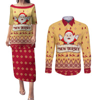 New Jersey Christmas Couples Matching Puletasi Dress and Long Sleeve Button Shirt Cheerful Santa Claus Xmas Pattern - Wonder Print Shop