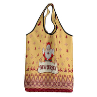New Jersey Christmas Grocery Bag Cheerful Santa Claus Xmas Pattern
