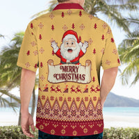 Yellow Christmas Hawaiian shirt with Santa and “Merry Christmas” back print