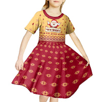 New Jersey Christmas Kid Short Sleeve Dress Cheerful Santa Claus Xmas Pattern - Wonder Print Shop