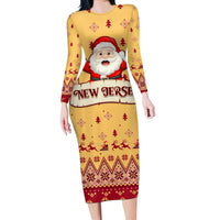 New Jersey Christmas Long Sleeve Bodycon Dress Cheerful Santa Claus Xmas Pattern - Wonder Print Shop