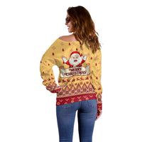 New Jersey Christmas Off Shoulder Sweater Cheerful Santa Claus Xmas Pattern - Wonder Print Shop