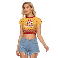 New Jersey Christmas Raglan Cropped T Shirt Cheerful Santa Claus Xmas Pattern - Wonder Print Shop