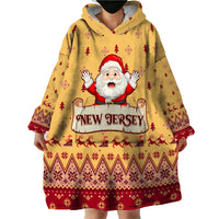 New Jersey Christmas Wearable Blanket Hoodie Cheerful Santa Claus Xmas Pattern - Wonder Print Shop