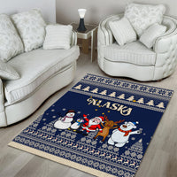 Custom Alaska Christmas Area Rug Santa Claus With Snowman Reindeer Penguin - Wonder Print Shop