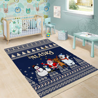 Custom Alaska Christmas Area Rug Santa Claus With Snowman Reindeer Penguin - Wonder Print Shop