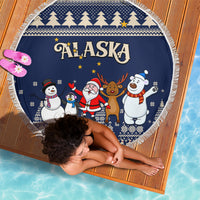 Custom Alaska Christmas Beach Blanket Santa Claus With Snowman Reindeer Penguin - Wonder Print Shop