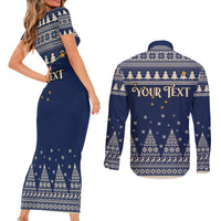 Custom Alaska Christmas Couples Matching Short Sleeve Bodycon Dress and Long Sleeve Button Shirt Santa Claus With Snowman Reindeer Penguin - Wonder Print Shop