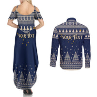 Custom Alaska Christmas Couples Matching Summer Maxi Dress and Long Sleeve Button Shirt Santa Claus With Snowman Reindeer Penguin - Wonder Print Shop