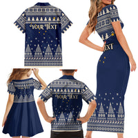 Custom Alaska Christmas Family Matching Short Sleeve Bodycon Dress and Hawaiian Shirt Santa Claus With Snowman Reindeer Penguin - Wonder Print Shop
