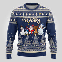 Custom Alaska Christmas Ugly Christmas Sweater Santa Claus With Snowman Reindeer Penguin - Wonder Print Shop