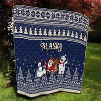 Custom Alaska Christmas Quilt Santa Claus With Snowman Reindeer Penguin - Wonder Print Shop