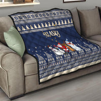 Custom Alaska Christmas Quilt Santa Claus With Snowman Reindeer Penguin - Wonder Print Shop