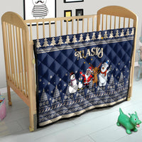 Custom Alaska Christmas Quilt Santa Claus With Snowman Reindeer Penguin - Wonder Print Shop