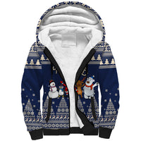 Custom Alaska Christmas Sherpa Hoodie Santa Claus With Snowman Reindeer Penguin - Wonder Print Shop
