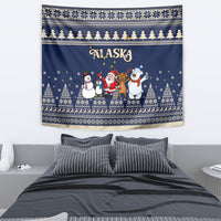 Custom Alaska Christmas Tapestry Santa Claus With Snowman Reindeer Penguin - Wonder Print Shop