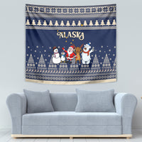 Custom Alaska Christmas Tapestry Santa Claus With Snowman Reindeer Penguin - Wonder Print Shop