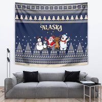 Custom Alaska Christmas Tapestry Santa Claus With Snowman Reindeer Penguin - Wonder Print Shop