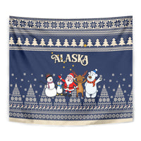 Custom Alaska Christmas Tapestry Santa Claus With Snowman Reindeer Penguin - Wonder Print Shop