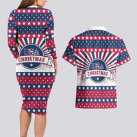 USA Christmas Couples Matching Long Sleeve Bodycon Dress and Hawaiian Shirt The Stars and Stripes Xmas Style - Wonder Print Shop