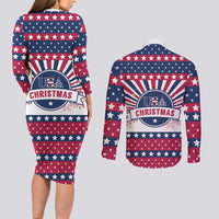 USA Christmas Couples Matching Long Sleeve Bodycon Dress and Long Sleeve Button Shirt The Stars and Stripes Xmas Style - Wonder Print Shop