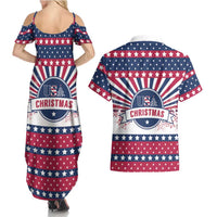 USA Christmas Couples Matching Summer Maxi Dress and Hawaiian Shirt The Stars and Stripes Xmas Style - Wonder Print Shop