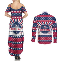 USA Christmas Couples Matching Summer Maxi Dress and Long Sleeve Button Shirt The Stars and Stripes Xmas Style - Wonder Print Shop