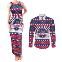 USA Christmas Couples Matching Tank Maxi Dress and Long Sleeve Button Shirt The Stars and Stripes Xmas Style - Wonder Print Shop