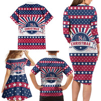 USA Christmas Family Matching Long Sleeve Bodycon Dress and Hawaiian Shirt The Stars and Stripes Xmas Style - Wonder Print Shop