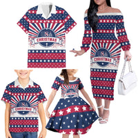 USA Christmas Family Matching Off The Shoulder Long Sleeve Dress and Hawaiian Shirt The Stars and Stripes Xmas Style - Wonder Print Shop