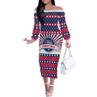 USA Christmas Family Matching Off The Shoulder Long Sleeve Dress and Hawaiian Shirt The Stars and Stripes Xmas Style - Wonder Print Shop