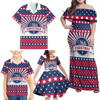 USA Christmas Family Matching Off Shoulder Maxi Dress and Hawaiian Shirt The Stars and Stripes Xmas Style - Wonder Print Shop