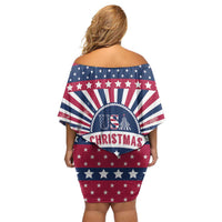 USA Christmas Family Matching Off Shoulder Short Dress and Hawaiian Shirt The Stars and Stripes Xmas Style - Wonder Print Shop