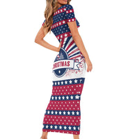 USA Christmas Short Sleeve Bodycon Dress The Stars and Stripes Xmas Style - Wonder Print Shop