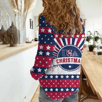 USA Christmas Women Casual Shirt The Stars and Stripes Xmas Style - Wonder Print Shop