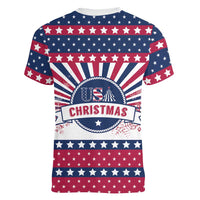 USA Christmas Women V-Neck T-Shirt The Stars and Stripes Xmas Style - Wonder Print Shop