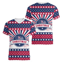 USA Christmas Women V-Neck T-Shirt The Stars and Stripes Xmas Style - Wonder Print Shop