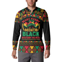 Make Every Month Black History Month Button Sweatshirt African Pattern - Wonder Print Shop