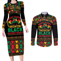 Make Every Month Black History Month Couples Matching Long Sleeve Bodycon Dress and Long Sleeve Button Shirt African Pattern - Wonder Print Shop