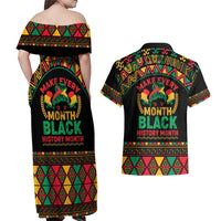Make Every Month Black History Month Couples Matching Off Shoulder Maxi Dress and Hawaiian Shirt African Pattern - Wonder Print Shop