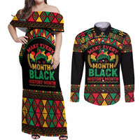 Make Every Month Black History Month Couples Matching Off Shoulder Maxi Dress and Long Sleeve Button Shirt African Pattern - Wonder Print Shop