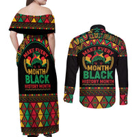 Make Every Month Black History Month Couples Matching Off Shoulder Maxi Dress and Long Sleeve Button Shirt African Pattern - Wonder Print Shop