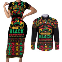 Make Every Month Black History Month Couples Matching Short Sleeve Bodycon Dress and Long Sleeve Button Shirt African Pattern - Wonder Print Shop