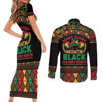 Make Every Month Black History Month Couples Matching Short Sleeve Bodycon Dress and Long Sleeve Button Shirt African Pattern - Wonder Print Shop
